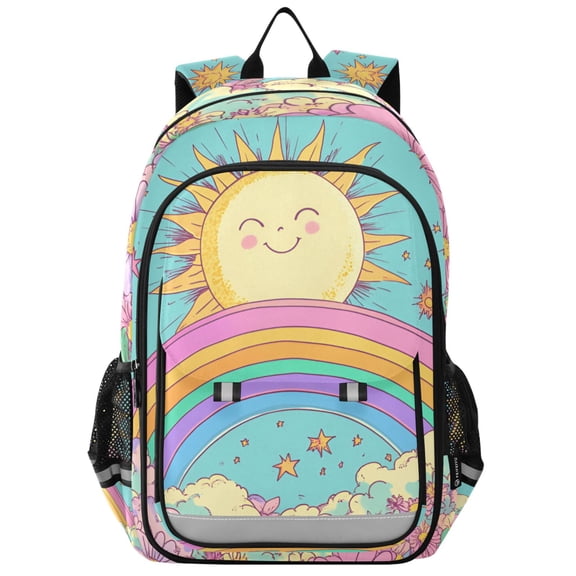 FORMRS School Backpack 17" Student Travel Bag with Laptop Compartment, Retro Blue Rainbow