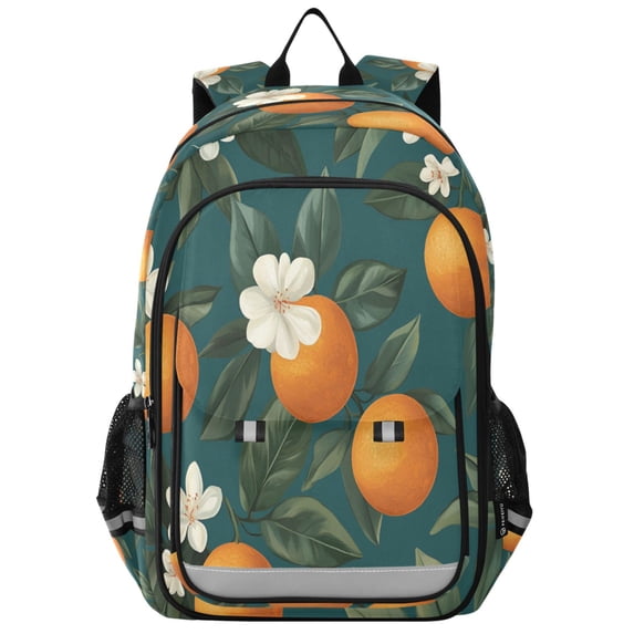 FORMRS Unisex School Backpack 17" Student Travel Bag with Laptop Compartment, Retro Floral Orange