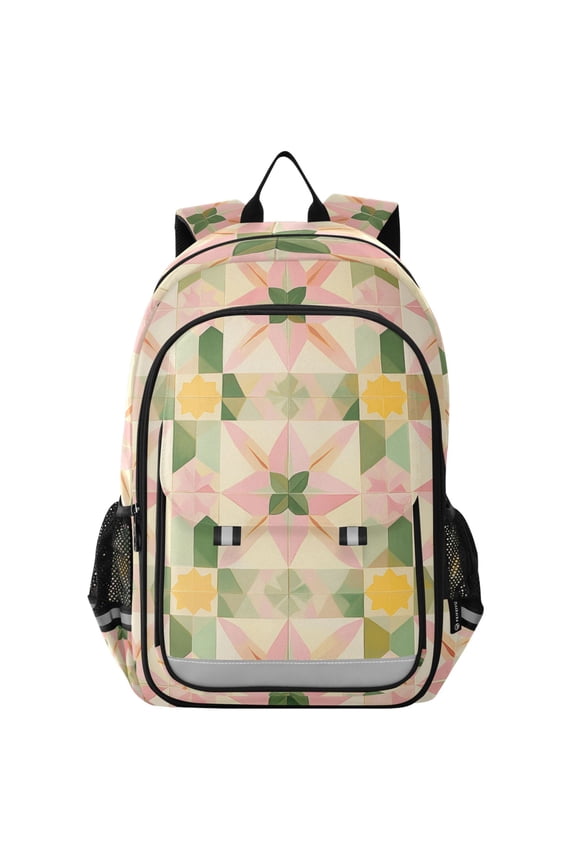 School Backpack 17" Student Travel Bag with Laptop Compartment, Retro Pink Stars
