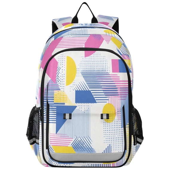 FORMRS Unisex School Backpack 17" Student Travel Bag with Laptop Compartment, Retro Simple Shapes