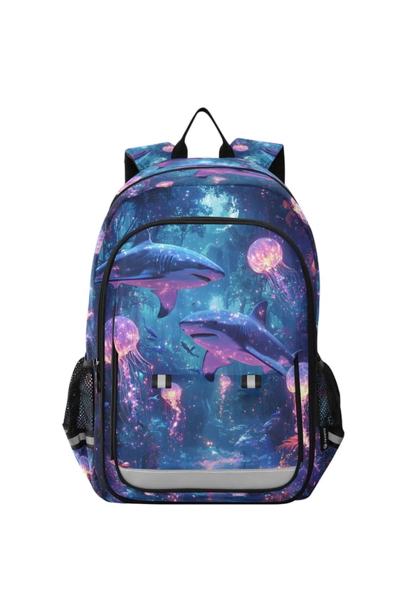 Unisex School Backpack 17" Student Travel Bag with Laptop Compartment, Shark Jellyfish Pattern
