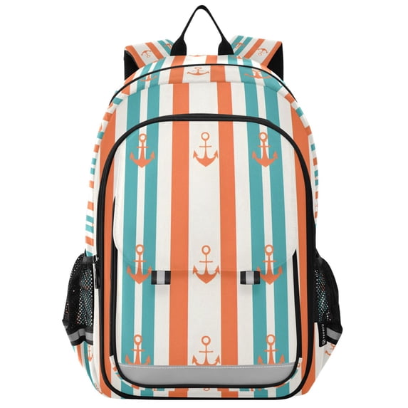 FORMRS Unisex School Backpack 17" Student Travel Bag with Laptop Compartment, Simple Nautical Pattern