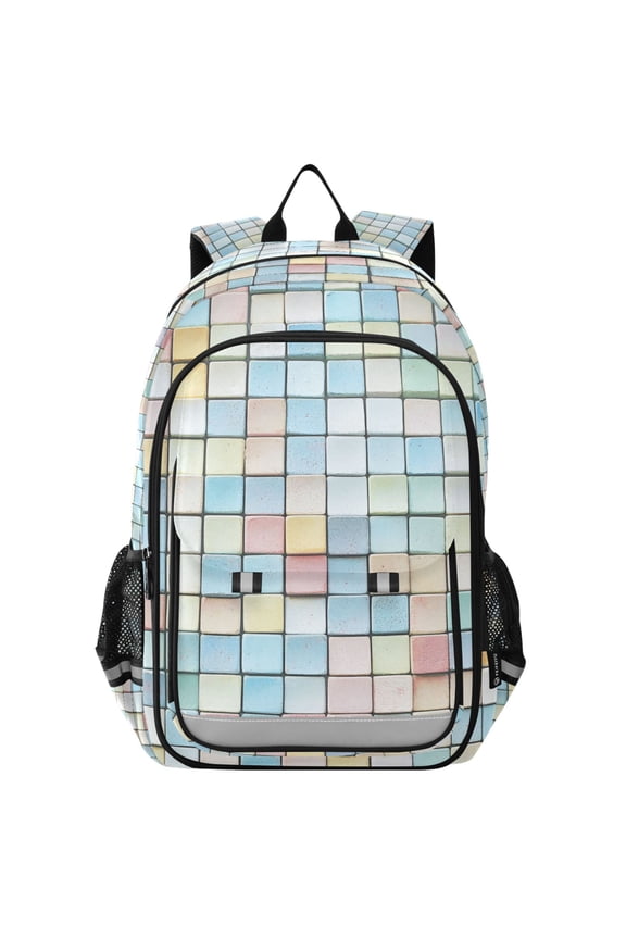 School Backpack 17" Student Travel Bag with Laptop Compartment, Small Pastel Pattern