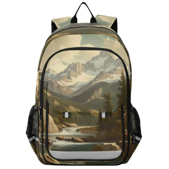 FORMRS Unisex School Backpack 17" Student Travel Bag with Laptop Compartment, Snow Mountains