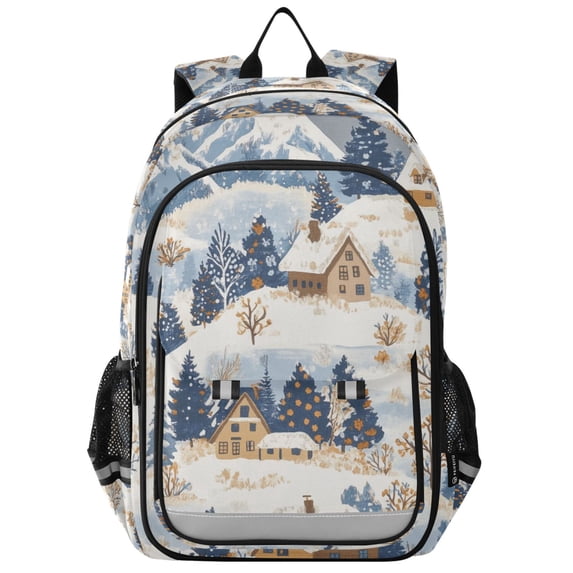 FORMRS Unisex School Backpack 17" Student Travel Bag with Laptop Compartment, Snowy Winter