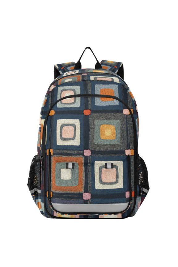 School Backpack 17" Student Travel Bag with Laptop Compartment, Square Harmony