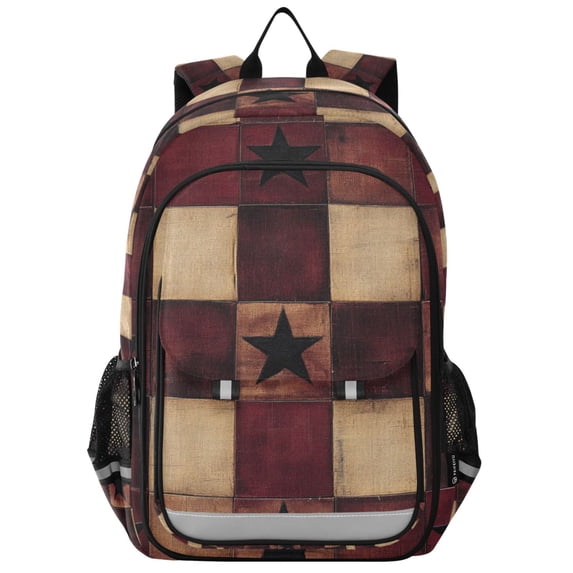 FORMRS Unisex School Backpack 17" Student Travel Bag with Laptop Compartment, Star Spangled Squares
