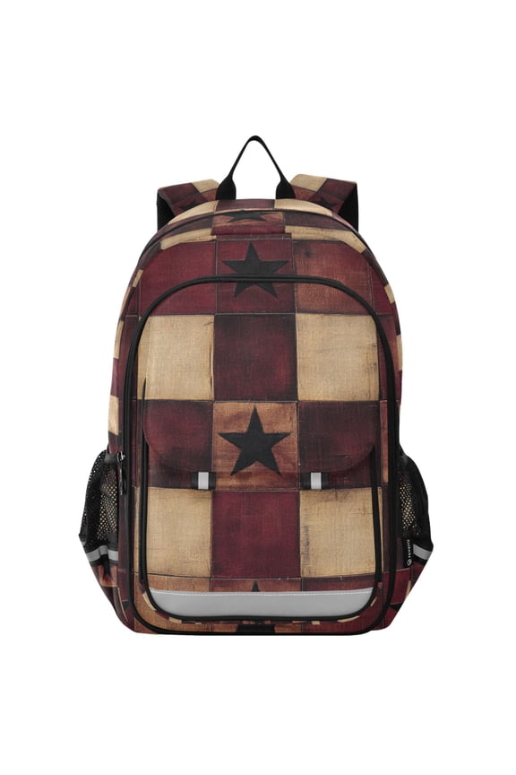 School Backpack 17" Student Travel Bag with Laptop Compartment, Star Spangled Squares