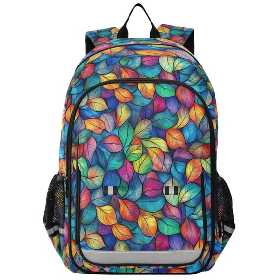 FORMRS Unisex School Backpack 17" Student Travel Bag with Laptop Compartment, Vibrant Art Leaves Pattern