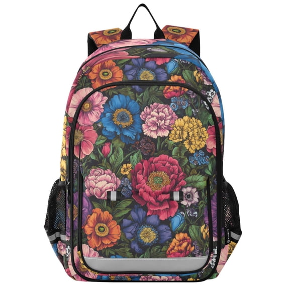 FORMRS Unisex School Backpack 17" Student Travel Bag with Laptop Compartment, Vibrant Blooming Flowers