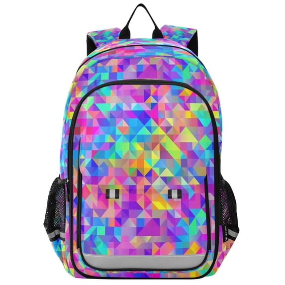 FORMRS Unisex School Backpack 17" Student Travel Bag with Laptop Compartment, Vibrant Geometric Pattern