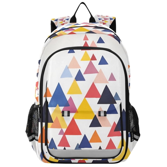 FORMRS Unisex School Backpack 17" Student Travel Bag with Laptop Compartment, White Abstract Triangles