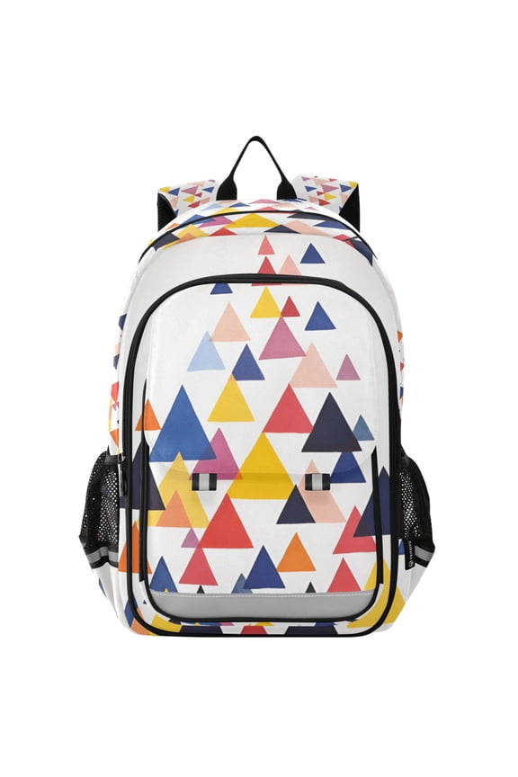 Unisex School Backpack 17" Student Travel Bag with Laptop Compartment, White Abstract Triangles