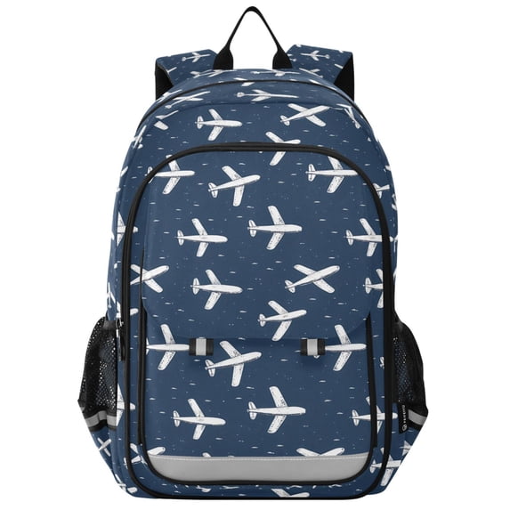 FORMRS Unisex School Backpack 17" Student Travel Bag with Laptop Compartment, White Airplane Pattern