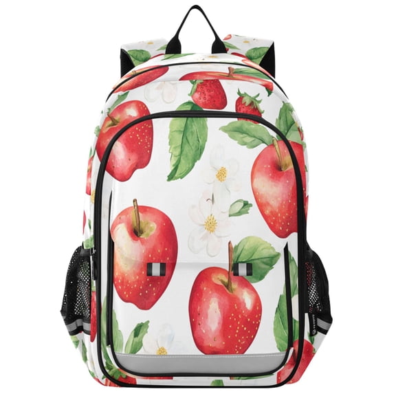 FORMRS Unisex School Backpack 17" Student Travel Bag with Laptop Compartment, White Apple Pattern
