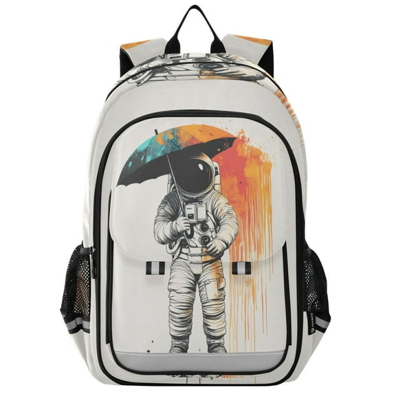 FORMRS School Backpack 17" Student Travel Bag with Laptop Compartment, White Astronaut