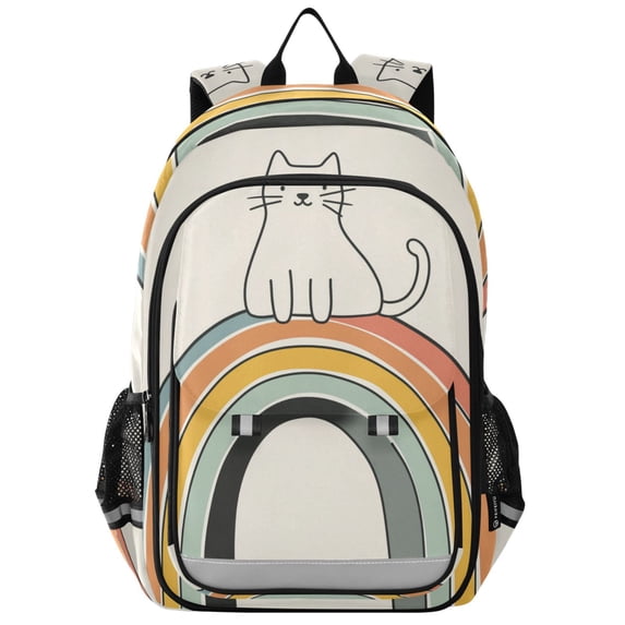 FORMRS School Backpack 17" Student Travel Bag with Laptop Compartment, White Cat Rainbow