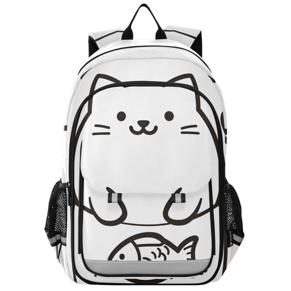 FORMRS Unisex School Backpack 17" Student Travel Bag with Laptop Compartment, White Chubby Cat