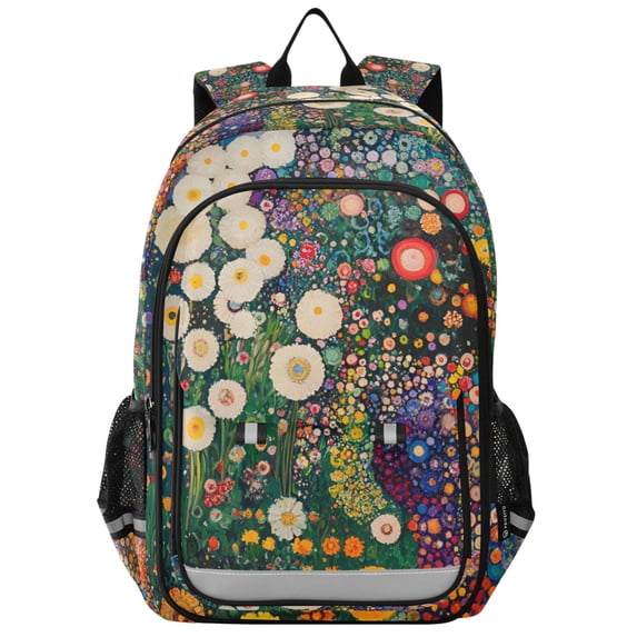 FORMRS Unisex School Backpack 17" Student Travel Bag with Laptop Compartment, White Floral Garden