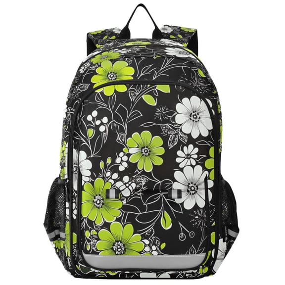FORMRS Unisex School Backpack 17" Student Travel Bag with Laptop Compartment, White Flower Pattern