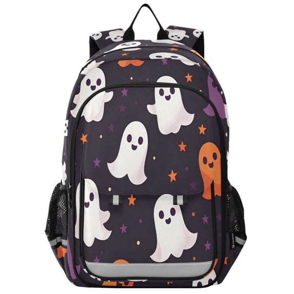 FORMRS Unisex School Backpack 17" Student Travel Bag with Laptop Compartment, White Halloween Ghosts