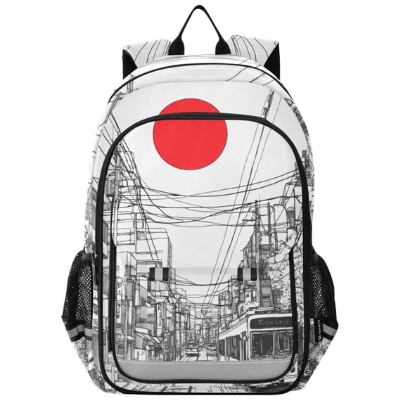 FORMRS Unisex School Backpack 17" Student Travel Bag with Laptop Compartment, White Streets