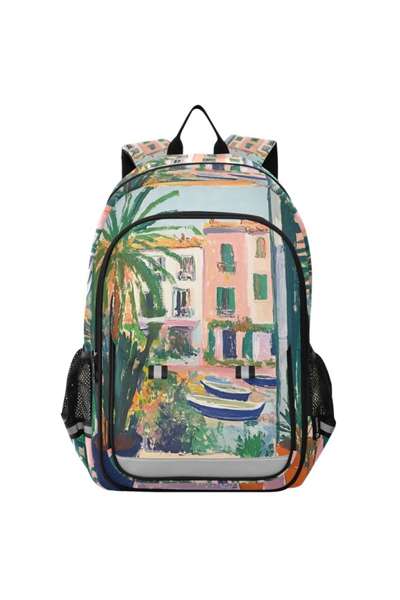 Unisex School Backpack 17" Student Travel Bag with Laptop Compartment, Window Scene
