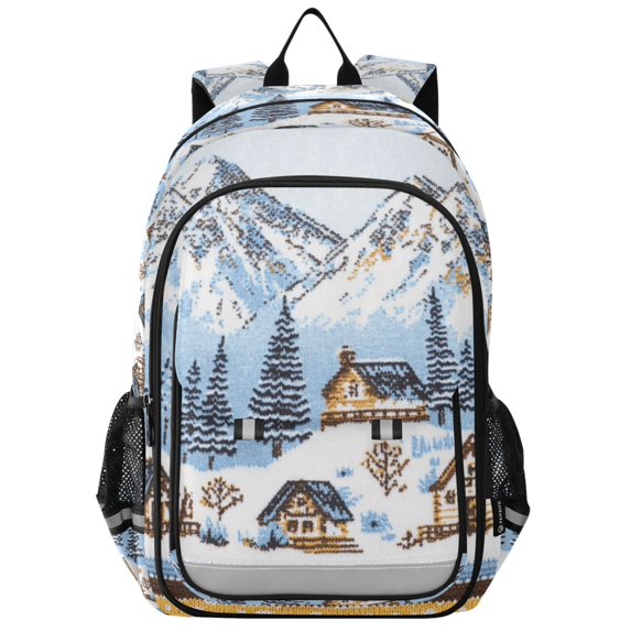 FORMRS Unisex School Backpack 17" Student Travel Bag with Laptop Compartment, Winter Village