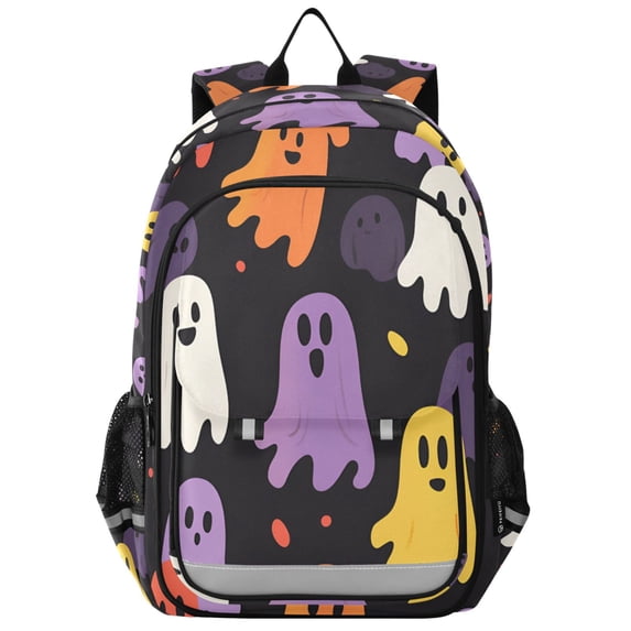 FORMRS Unisex School Backpack 17" Student Travel Bag with Laptop Compartment, Yellow Halloween Ghosts