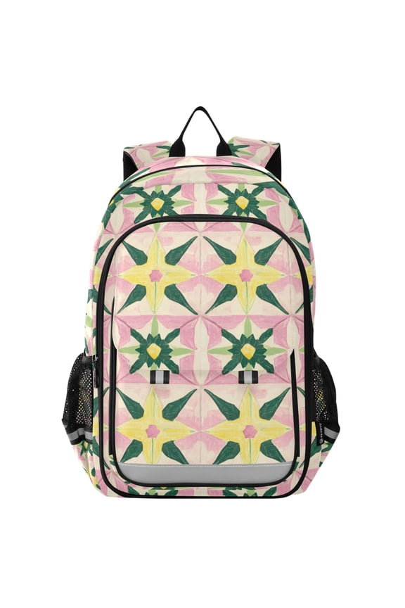 Unisex School Backpack 17" Student Travel Bag with Laptop Compartment, Yellow Symmetrical Stars
