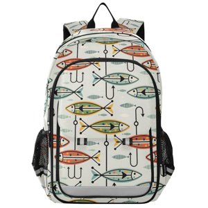 Mochila escolar para niños unisex de 17", casual, para viajes y uso diario, con compartimentos, estampado de peces abstractos