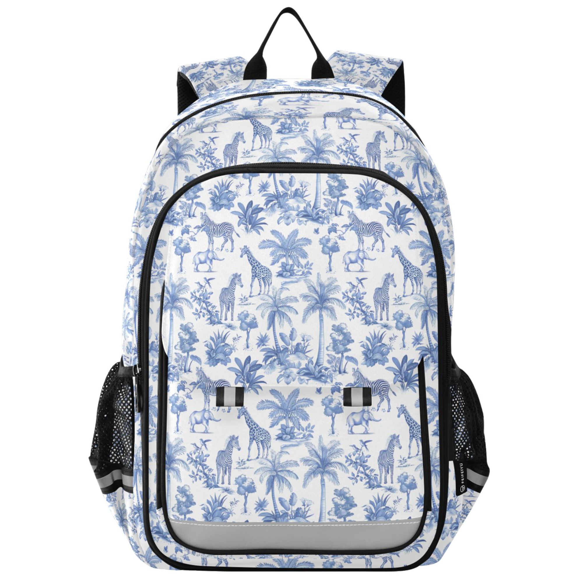 Mochila para niños para la escuela, unisex, de 17", casual, con compartimentos y bolsillos, estampado de animales azules