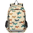 thumbnail image 1 of FORMRS Kids Backpack for School Unisex 17" Casual Bookbag Travel Daypack with Compartment Pockets, Brown Cartoon Planes Pattern, 1 of 7