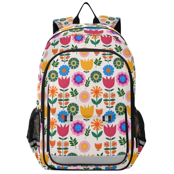 FORMRS Kids Backpack for School Unisex 17" Casual Bookbag Travel Daypack with Compartment Pockets, Colorful Abstract Flowers