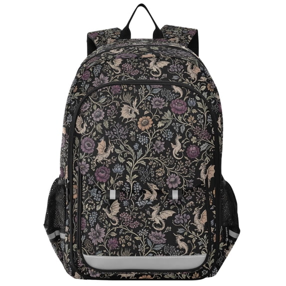 FORMRS Kids Backpack for School Unisex 17" Casual Bookbag Travel Daypack with Compartment Pockets, Floral Dragon Pattern