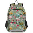 thumbnail image 1 of FORMRS Kids Backpack for School Unisex 17" Casual Bookbag Travel Daypack with Compartment Pockets, Green Cartoon Trucks Pattern, 1 of 7