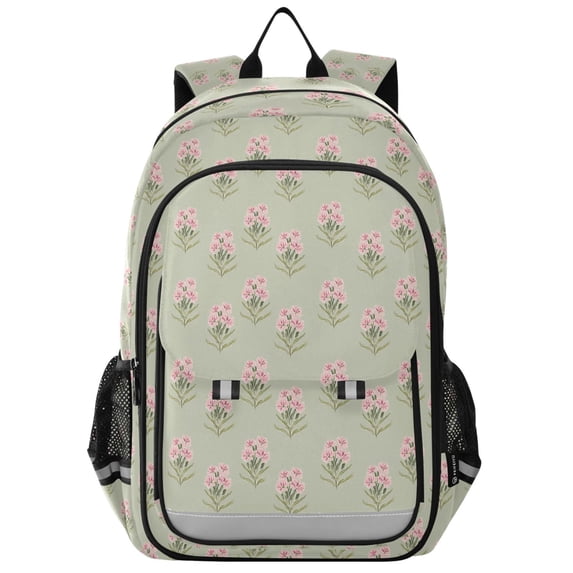 FORMRS Kids Backpack for School Unisex 17" Casual Bookbag Travel Daypack with Compartment Pockets, Green Wildflowers Pattern
