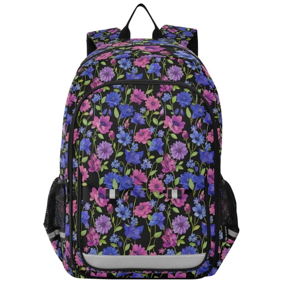 FORMRS Kids Backpack for School Unisex 17" Casual Bookbag Travel Daypack with Compartment Pockets, Night Flower Blooms Pattern