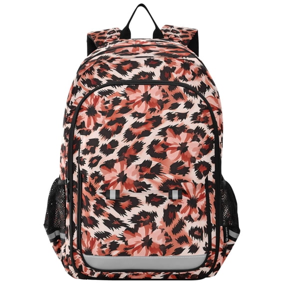 FORMRS Kids Backpack for School Unisex 17" Casual Bookbag Travel Daypack with Compartment Pockets, Orange Floral Leopard Pattern