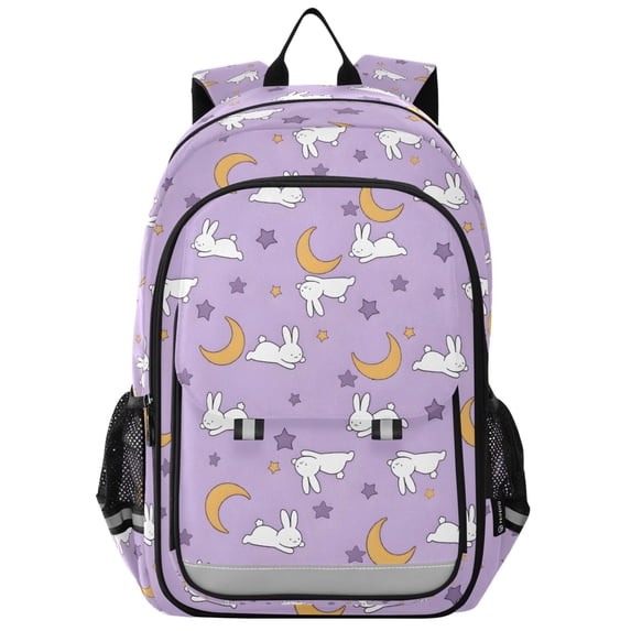 FORMRS Kids Backpack for School Unisex 17" Casual Bookbag Travel Daypack with Compartment Pockets, Purple Cartoon Rabbit Pattern