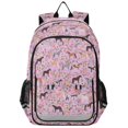 thumbnail image 1 of FORMRS Kids Backpack for School Unisex 17" Casual Bookbag Travel Daypack with Compartment Pockets, Purple Floral Horses Pattern, 1 of 7