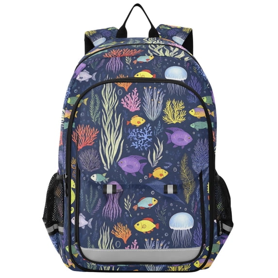 FORMRS Kids Backpack for School Unisex 17" Casual Bookbag Travel Daypack with Compartment Pockets, Vibrant Ocean Pattern