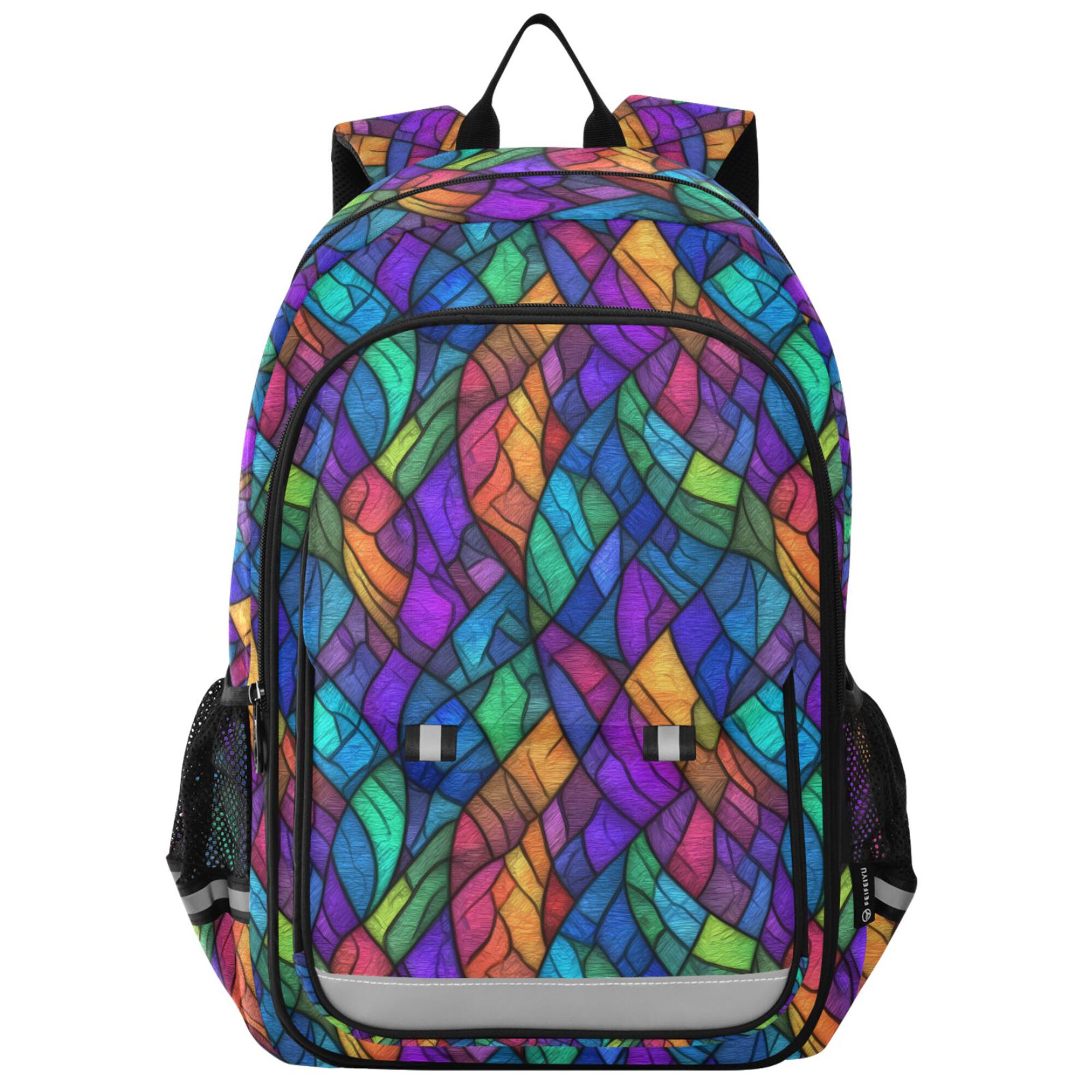 Mochila para niños para la escuela unisex 17" casual con compartimentos, estampado vibrante de vitral