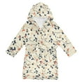 thumbnail image 1 of FORMRS Niños Bathrobe Unisex Hooded Robe Soft Plush Pajamas Sleepwear, Size 10-12T, Beige Leaves Plaid, 1 of 7