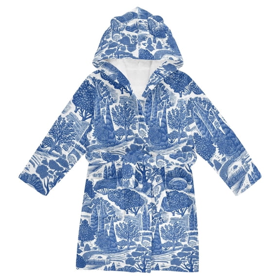 FORMRS Kids Bathrobe Unisex Hooded Robe Toddler Pajamas Sleepwear, Size 10-12T, Blue Garden Pattern