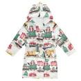 thumbnail image 1 of FORMRS Niños Bathrobe Unisex Hooded Robe Soft Plush Pajamas Sleepwear, Size 10-12T, Christmas Train, 1 of 7