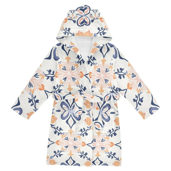 FORMRS Niños Bathrobe Unisex Hooded Robe Soft Plush Pajamas Sleepwear, Size 10-12T, Colorful Abstract Pattern