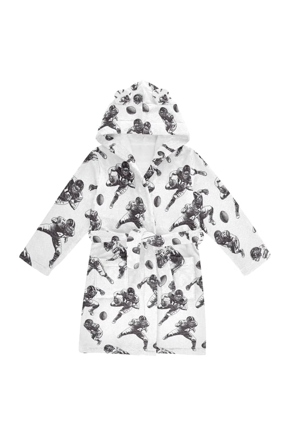Niños Bathrobe Unisex Hooded Robe Soft Plush Pajamas Sleepwear, Size 10-12T, Football Player Pattern