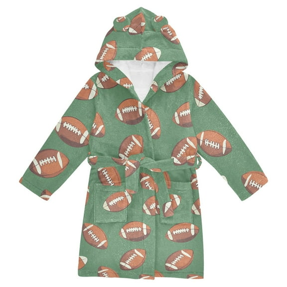FORMRS Niños Bathrobe Unisex Hooded Robe Soft Plush Pajamas Sleepwear, Size 10-12T, Green American Footballs