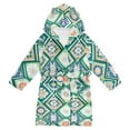 thumbnail image 1 of FORMRS Niños Bathrobe Unisex Hooded Robe Soft Plush Pajamas Sleepwear, Size 10-12T, Green Geometric Flowers, 1 of 7